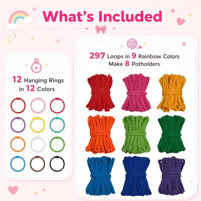 SOOHAOLISS 297PCS Cotton Loops for Potholders 7" with 9 Rainbow Colors - color: 7‘’ 297pcs in 9 Rainbow Colors