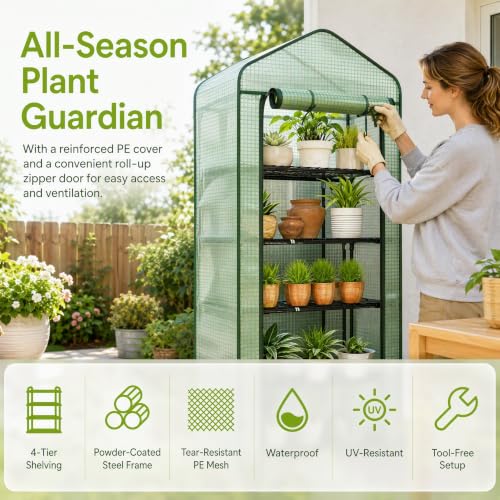 5‑Tier Mini Greenhouse, Small Walk‑in Plant Green House, Green - color: Green B, size: Mini