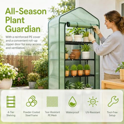 5‑Tier Mini Greenhouse, Small Walk‑in Plant Green House, Green - color: Green B, size: Mini