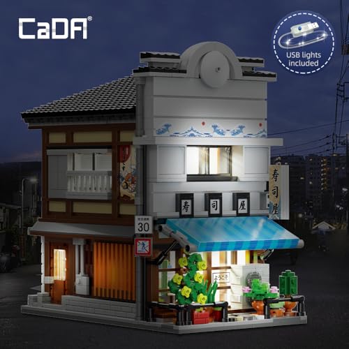 CaDA Master Japanese Sushi House Building Block Set C66018W Creative City Brick Kit with Lights，1665PCS Street House Idea Gift for Adults - color: C66018w