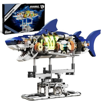 Mechanical Shark Building Set with Display Stand & Light, Ocean Model