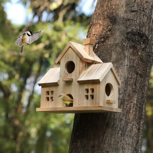 Wooden Bird House for Outside, Hanging Garden Birdhouse