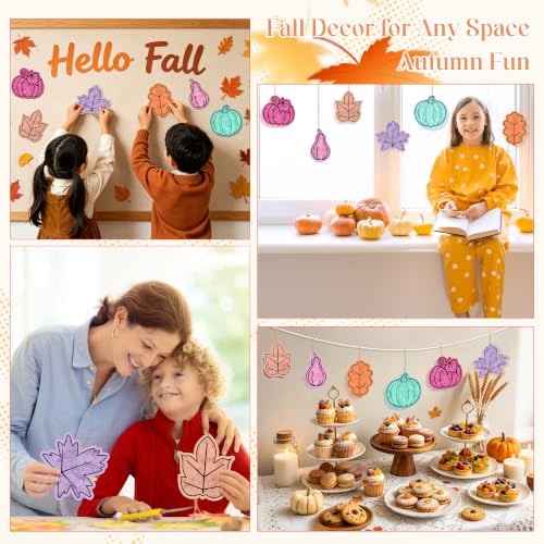 Aneco 24 Sets DIY Boho Fall Pumpkin Suncatchers Craft Kit, Tissue Paper Sign Art Crafts Hanging Decor Window Stained Glass Effect for Thanksgiving Party Supplies Holiday Home Activities Party Favors - style: Boho Fall