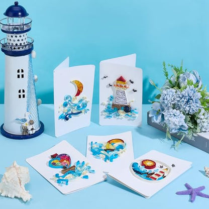 WEBEEDY 20 Sets Paper Quilling Kit for Adults Beginners 5 Styles Lighthouses Boats Waves Love Theme Quilling Greeting Card Making Kit with Instruction Ideal Gift for Sailing Enthusiasts