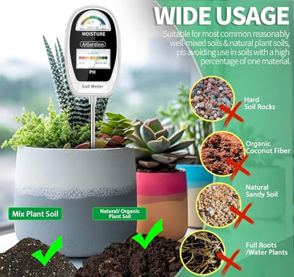 Soil Test Kit, 2-in-1 Soil Moisture Meter, Soil pH Meter -Dual Dial-Simultaneously-Display Results-Soil pH Tester, Moisture Meter for Garden,Lawn,Farm Indoor&Outdoor Plants-PureWhite - color: Basicwhite