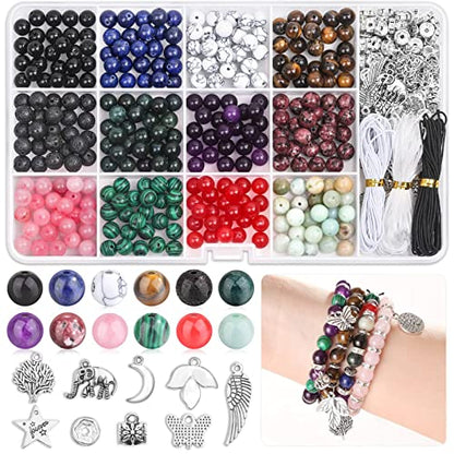 PAXCOO 473Pcs Stone Jewelry Making Kit Crystal Stone Bracelet Making Kit for Adults, Crystal Natural Healing Beads for Jewelry Making, Bracelet Making