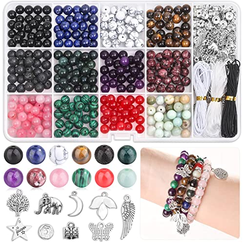 PAXCOO 473Pcs Stone Jewelry Making Kit Crystal Stone Bracelet Making Kit for Adults, Crystal Natural Healing Beads for Jewelry Making, Bracelet Making