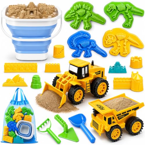 TOY Life 22-Pc Dinosaur Beach Sand Set, 2 Construction Cars, Ages 3-8 - color: 22 Pcs Dinosaur Beach Toys With Construction Cars