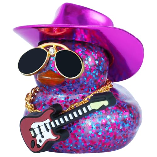 Jyeennar Purple Cowboy Rubber Ducks with Guitar, Hat, Glasses, Necklace - color: Purple with Guitar