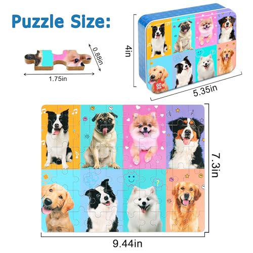 LELEMON Puzzles for Kids Ages 4-6,60 Piece Puzzles for Kids in Metal Box - color: Lovely Dog