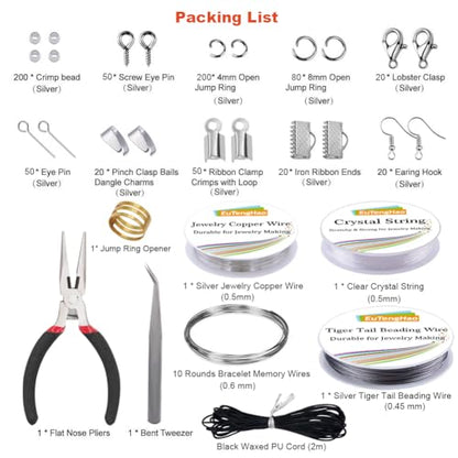 EuTengHao Jewelry Making Kit with Pliers, Wires, Jump Rings, Clasps, Cord and More for Jewelry DIY Crafts - Silver