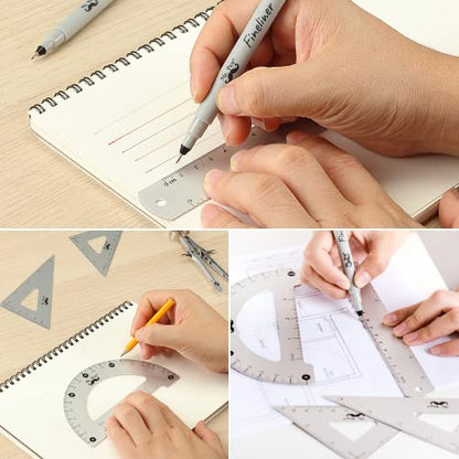 Mr. Pen- Professional Geometry Set, 15 pcs, Drafting Tools with Protractor - color: Silver