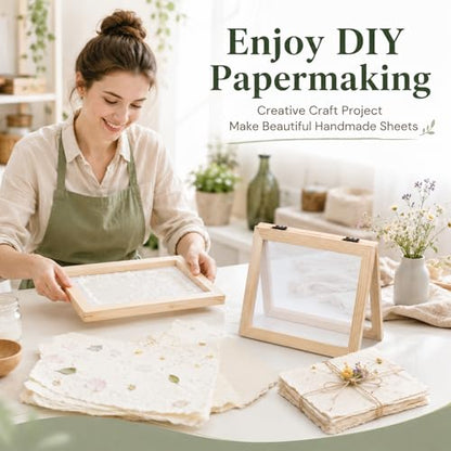Paper Making Screens Large, 1 Pcs Wooden Papermaking Screen Frame Mould 9.8 x 7.5 Inch Paper-Making Frame for DIY Paper Craft, Dried Flower