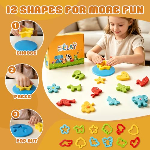 Air Dry Clay- Ultra Light Modeling Clay Set with 6 Shareable Jars & 48 Color Refill Packs, 12 Molds, 3 Tools No-Mess Magic Clay Arts and Crafts Gift Toddlers