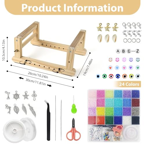 Adjustable Bead Loom Kit for Adults Wood Beading Loom Supplies Practical Jewelry Making Accessories Beading Kits Jewelry Earring Belts Making Tools Gifts for Christmas Beginners DIY Craft Lover
