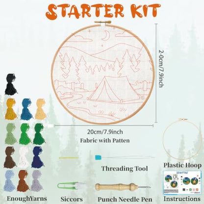 BEUNITONE 2PCS Punch Needle Kits for Adult Beginners with Pre-Print Pattern - color: 12-Camping
