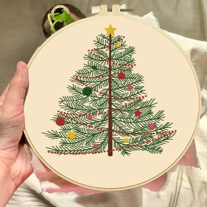 BEUNITONE 4PCS Christmas Tree Embroidery Kit Merry Christmas Stamped Snowflake Pine Tree Needlepoint Kit DIY Adult Beginner Stamped Cross Stitch Kit with Patterns and Instructions - color: 05-Christmas Tree