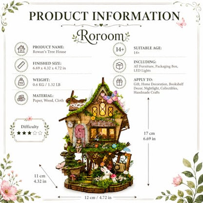Roroom DIY Miniature House Kit, Fairy-Tale Treehouse Dollhouse Kit - color: Rowan's Tree House