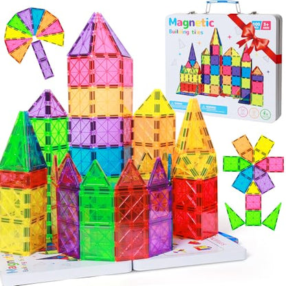 Premium Magnetic Tiles 100pcs: Durable STEM Building Blocks Kids 3-8 - size: 100 PCS