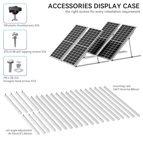 4-Pack 45" Heavy-Duty Solar Panel Mount, Adjustable 0-90° Tilt Angle Anodized Aluminum Frame, Compatible with 100-400W Solar Panels for RV Roof, Boat, Camper & Off-Grid Use - size: 45 IN 4 Set