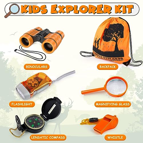 ESSENSON Kids Explorer Kit - Adventure Kit for Kids, Outdoor Explorer Kit with Binoculars, Summer Outdoor Toys for Kids Ages 4-8 - color: Orange