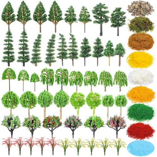 Sureio 60 Pcs Model Trees 0.55-5.5 Inch Mini Mixed Trees Diorama Supplies