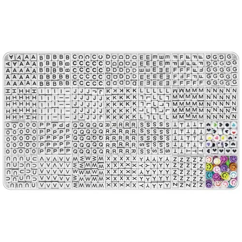 YMSDZHL Alphabet Beads A-Z 1200+Pcs Letter Beads, Acrylic 4x7mm Round Letter Bead Kits,Black Digit and Colorful Smile Bead for Bracelets Necklaces DIY Jewelry Making (Square White,1200+PCS) - color: Square White