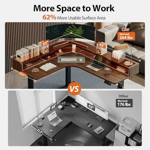 Agilestic L Shaped Standing Desk with Monitor Shelf, 63 Inch, Dark Walnut - color: Dark Walnut, size: 63x55 Inch with shelf