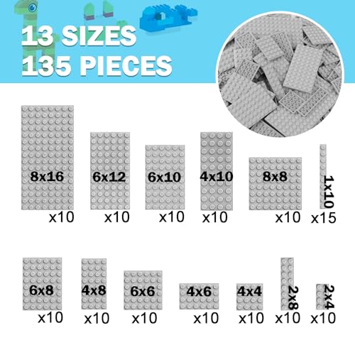 MALEKO Building Bricks Base Plates, 135PCS Small Baseplates (Light Grey) - color: 135pcs Grey