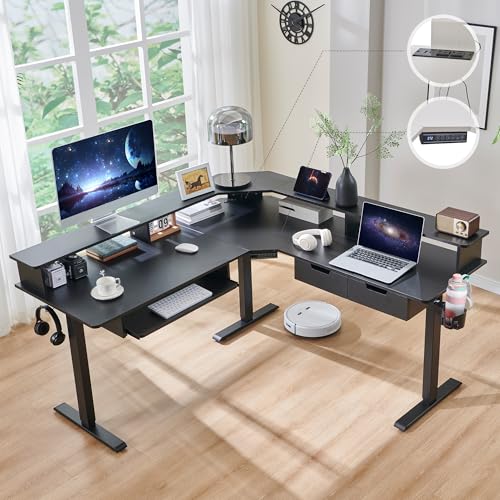 RedLemon 60 Inches L Shaped Electric Standing Desk, Carbon Fiber Black - color: Carbon Fiber Black, size: 60"X60"