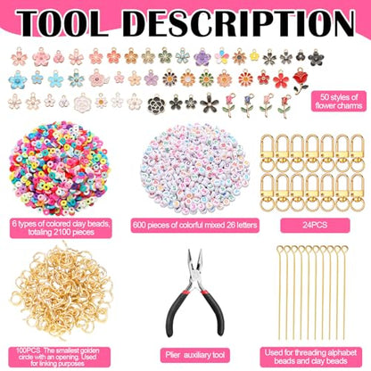 Tondiamo 2823 Pcs Flower Bead Keychain DIY Craft Making Kit - style: Flower
