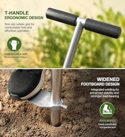 36" Soil Sampler Probe,Stainless Steel Soil Sampler Tool,Soil Core Sample Bags Soil Probe Tester, T-Handle Soil Test Kit Soil Probe with Foot Pedal for Soil Sampling Garden Lawn Farm