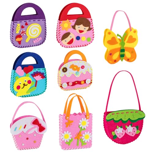 OZENT 8 Set Sewing Handbag Kit, Sew Your Own Purses and Handbags, Felt Sewing Kit with Stickers DIY Sewing Felt Craft for Girls - color: 8 Pack Cartoon