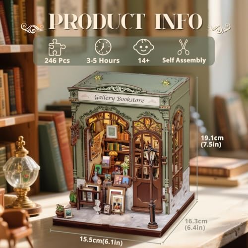 Cutefun Book Nook Kit - DIY Miniature Dollhouse Kit for Adults and Teens - color: Gallery Bookstore