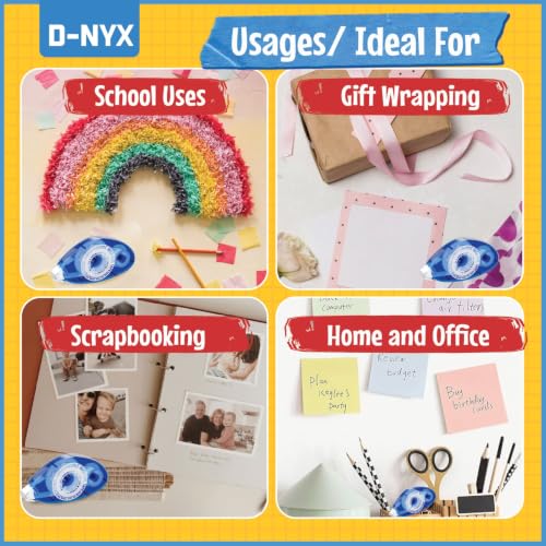 D-NYX Double Sided Tape Scrapbook Tape Roller, Adhesive Glue Runner, Scrapbooking Journaling Supplies, Must Have Glue Tape Roller for Paper Art & Craft Card Making Gift Wrapping Office School Home - size: 4 Pack