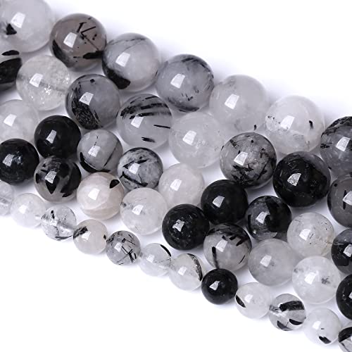 8MM 45PCS Natural Crystal Stone Black Rutile Quartz Gemstone 2A Grade Loose Beads for Jewelry Making DIY Bracelet Necklace Semi Precious Beads 1 Strand - color: Black Rutile Quartz, size: 8mm