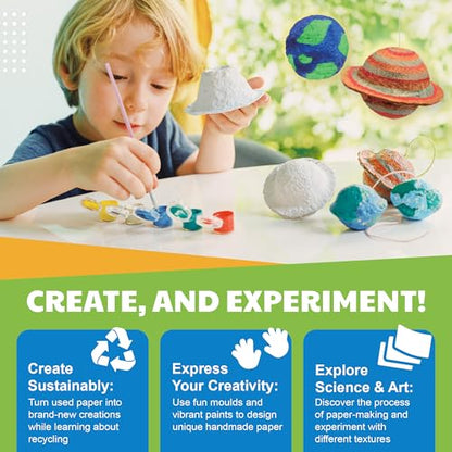 4M Green Science Paper Making Kit for Kids Ages 5-12 – Recycled Paper Craft STEM Set with Moulds, Glow-in-the-Dark Paint, Dinosaur & Planet Molds, Red Dot Award Winner, Eco-Friendly DIY Gift - style: Paper Making Kit