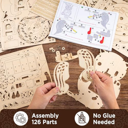 SYNARRY Wooden 3D Puzzles for Adults Model kit Owl Clock - Mechanical Model Building Kit DIY Hobbies for Kids Teens Men Women 126PCS Puzzle Craft Gift Home Decor for Easter Basket Stuffers