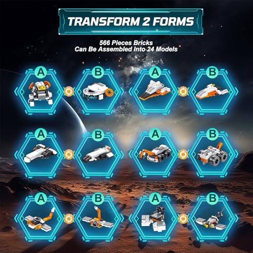 Mars Rover Building Blocks Set for Boys Ages 6-12, 25-in-1 Space Toys for Kids to Assemble a Big Mars Rover or 12 Small Different Space Probe, Best Present for Boys and Girls Aged 8-14 (556PCS)