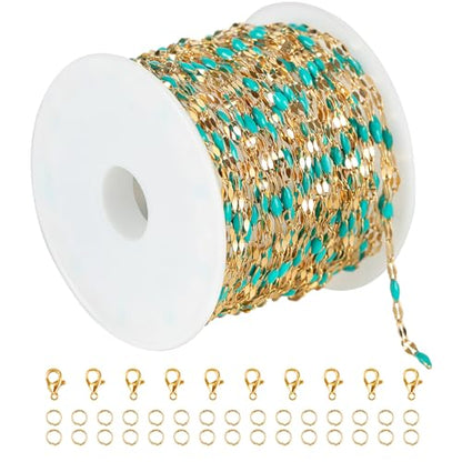 UMAOKANG Gold Plated Stainless Steel Jewelry Chain Roll Blue Enamel Chains - color: Gold-Blue