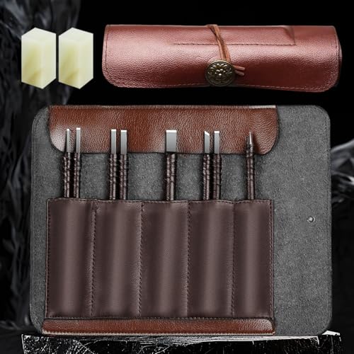 BAIQI Tungsten Steel 8 Pcs Hand Carve Tool Kit for Enthusiast to Engrave Soft Limestone and SlateStone Alabaster Wood Soap Stone Seal Sculpture DIY Craft (10 PCS Carve Tool Set)