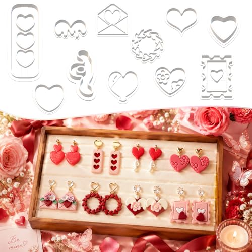 11 Pcs Heart & Love Themed Polymer Clay Cutters Set - Valentine's Day, Wedding & Engagement Clay Cutters for Polymer Clay Jewelry Making, Fit Gift for Wife - color: engaged