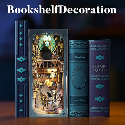 DIY Book Nook Kit Magic - Wizard and Cat Book Nook Kits for Adults, 3D Wooden Puzzle Miniature Fantasy Witch Potion Room Theme Bookshelf Decor, Creative DIY Craft for Teens - style: Magic Collection House