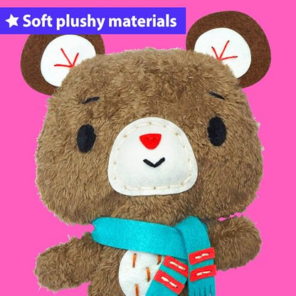 KRAFUN Teddy Bear Sewing Kit for Kids Ages 8-12 - No Scissors - color: Teddy