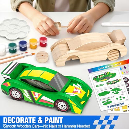 Shyling 4 Wooden Race Car Painting Kit, Arts & Crafts DIY Kit for Kids 8-12 - style: Model B