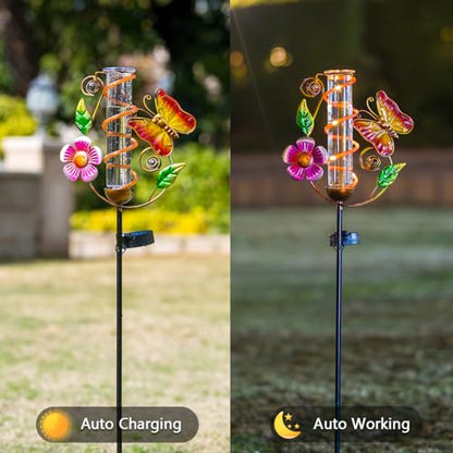 Solar Rain Gauge Outdoor, Butterfly Rain Gauges for Yard - color: Yellow Butterfly