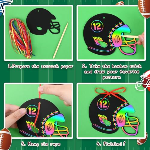 JULMELON 36 PCS Football Scratch Art Kids, Helmet Crafts Party Favors - style: Football Crafts