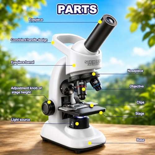 Kids Microscope Kit, 40X-1600X Beginner Microscope for Kids with LED Light, Prepared Slides, Phone Adapter and Lab Tools, STEM Science Toy for Ages 5-12