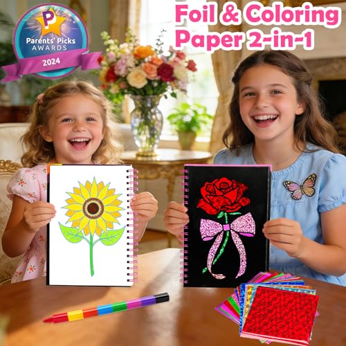 FUNNYB&G Foil Art Craft Kit for Kids, Sparkly Birthday Gift Toy for Girls - style: Flower