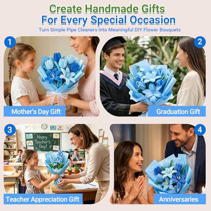 SENVIA Pipe Cleaners Flower Kit, 500 PCS Blue Chenille Stems Bulk - color: Blue